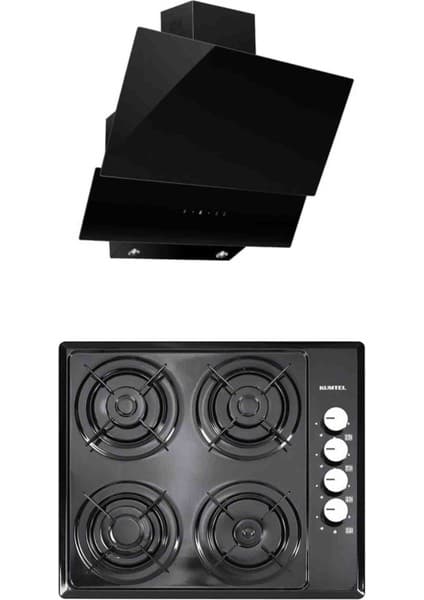 Kumtel Doğalgazlı 2'li Ankastre Set Siyah Emaye Ocak ve Modern Duvar Tipi Davlumbaz