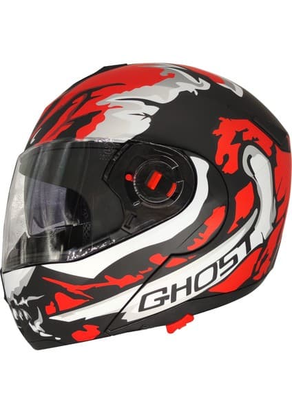 Free-M 961 Ghost Güneş Vizörlü Çeneden Açılır Kask Siyah - Beyaz - Kırmızı 7