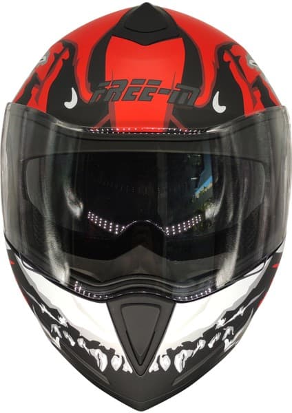 Free-M 961 Ghost Güneş Vizörlü Çeneden Açılır Kask Siyah - Beyaz - Kırmızı 8