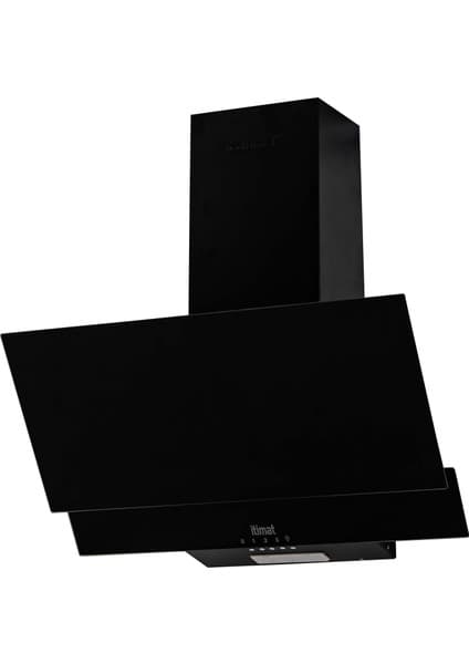 İtimat Siyah Cam Davlumbaz Eğimli Duvar Tipi 650 m3/h Hava Debisi ile 60 cm Genişlikte