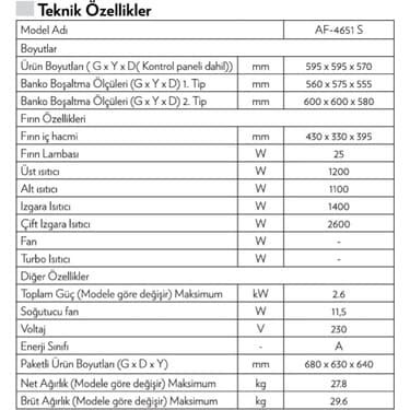 Vestel AF-4651 S 69 Lt A Enerji Sınıfı Ankastre Fırın 5