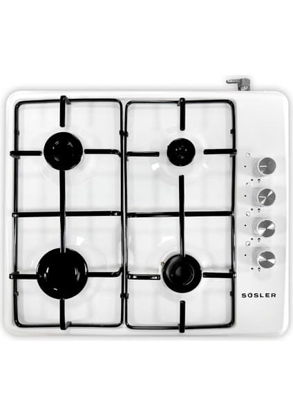 Süsler SSO-2125 Beyaz Gaz Emniyetli 4 Gözlü LPG Tüp Uyumlu Ocak