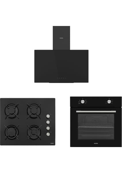 Vestel Eğik Siyah Cam Ekonomik Set 1 - Ankastre Fırın, Ocak ve Davlumbaz