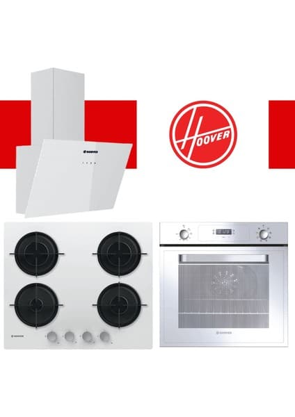 Hoover HOT3051WI/E Beyaz Cam Ankastre Fırın, HVW6MW Setüstü Ocak ve HDG6C1GWTK/1 Davlumbaz Seti 5
