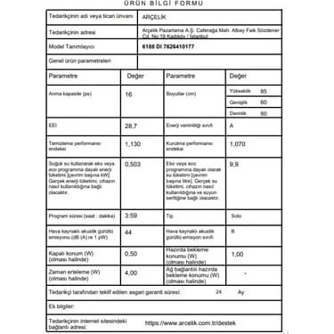 Arçelik 6188 Dı Bulaşık Makinesi 7