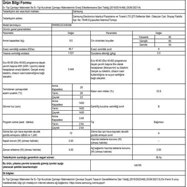 Samsung WW90CGC04DABAH 9 Kg 1400 Devir Eco Bubble Çamaşır Makinesi 7