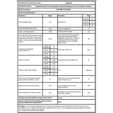 Arçelik 9140 Pmg Çamaşır Makinesi 6
