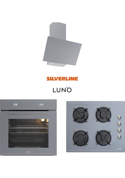 Silverline Luno Ankastre Gri Cam Set (Turbo Fırın-Dokunmatik Davlumbaz )