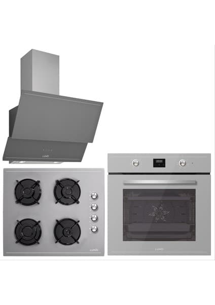 Luno Silverline Luno Ankastre Gri Set ( 3420S Davlumbaz 6502S Fırın CS5335S Ocak )