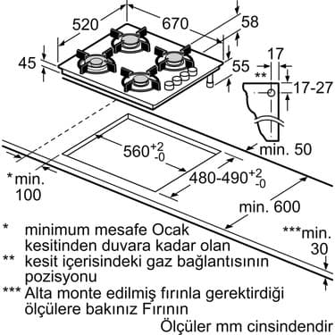 Bosch POP7C6O10O 4 Gözü Gazlı Siyah Cam Ankastre Ocak 5