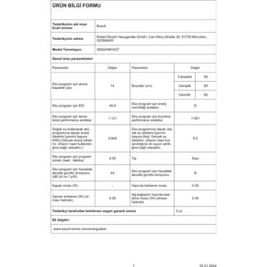 Bosch SMS4HMY62T 6 Programlı D Enerji Sınıfı 14 Kişilik Tam Boy Bulaşık Makinesi 5