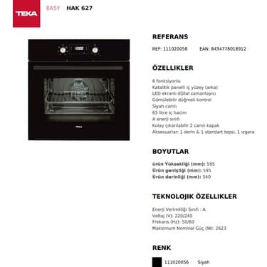 Teka Chef 5 Premium Siyah Ankastre Set (ATV 60.3 - GBE 64002 - HAK 627 BK) 3