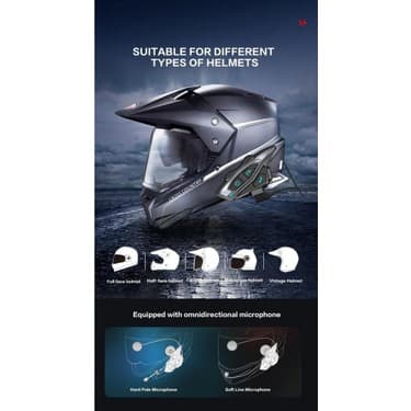 Blic Intercom Kask Kulaklık Bluetooth Motosiklet Kulaklık 5.0 Çift Bağlantı Eşleşme Intercom Universal Shark-02 4
