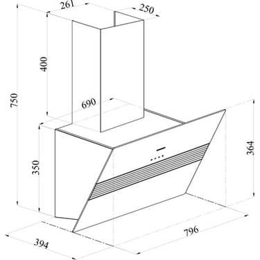 Silverline 3472 Bold Cam Duvar Tipi 80 cm Davlumbaz Siyah 3