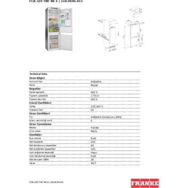 Franke FCB 320 TNF Ankastre Buzdolabı - E Enerji Sınıfı, No Frost 4