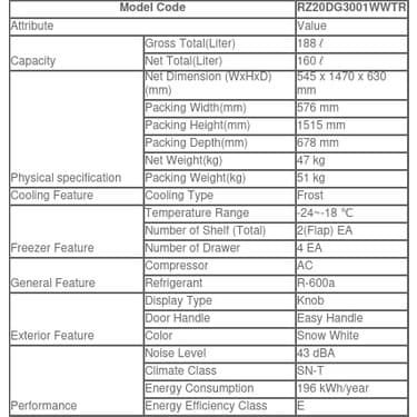 Samsung RZ20DG3001WWTR 160Lt Tek Kapılı Derin Dondurucu 4