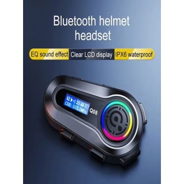 Deanb Q008 LCD Ekran Fm Radio Eq Ses Ipx6 Su Geçirmez Rgb Işıklı Bluetooth Motosiklet KASK Kulaklığı Interkom 2