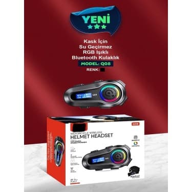 Deanb Q008 LCD Ekran Fm Radio Eq Ses Ipx6 Su Geçirmez Rgb Işıklı Bluetooth Motosiklet KASK Kulaklığı Interkom 3