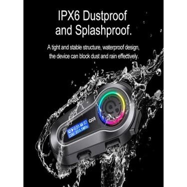 Deanb Q008 LCD Ekran Fm Radio Eq Ses Ipx6 Su Geçirmez Rgb Işıklı Bluetooth Motosiklet KASK Kulaklığı Interkom 5