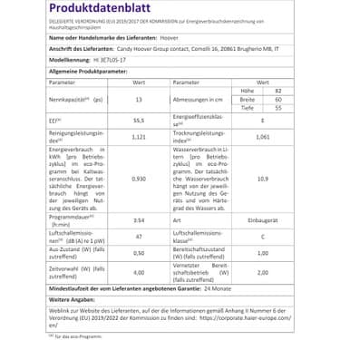 Hoover HI 3E7L0S-17 5 Programlı Wi-Fi Bağlantılı Beyaz Bulaşık Makinesi 5