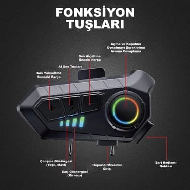 Ebakbak Motosiklet Intercom Kask Kulaklık Üniversal Tüm Kasklara Uygun Işıklı Mod Motor Interkom Bluetooth 2