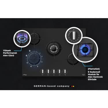 Tommatech TAO7001BG Ankastre Wok Gözlü Gazlı Ocak 70 cm Siyah Cam 2