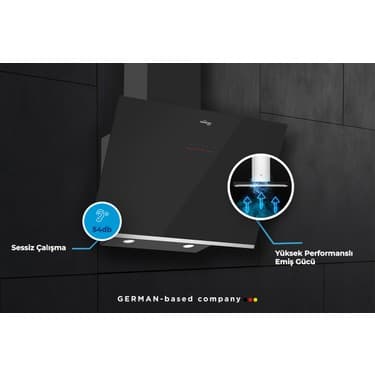 Tommatech TDE6004BG Duvar Tipi Davlumbaz 60 cm Siyah Cam 2