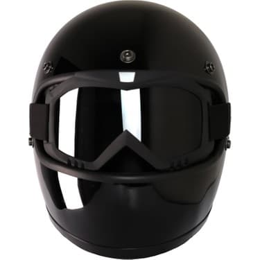 Motoanl Motosiklet Retro Kask Harley Cafe Racer Vespa Modüler ve Anti Uv Cross Gözlüklü Motor Kaskı Black 2