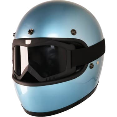 Motoanl Motosiklet Retro Kask Harley Cafe Racer Vespa Modüler ve Anti Uv Gözlüklü Motor Kaskı Blue 2