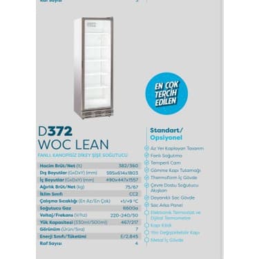 Şenocak D372 Woc Lean 372Lt Kanopisiz Dikey Meşrubat Şişe Soğutucu Buz Dolabı 3