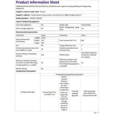 Hoover HOCG5T718EW1 E Enerji Sınıfı 442 Lt Wi-Fi Bağlantılı Kombi Tipi No Frost Buzdolabı 4