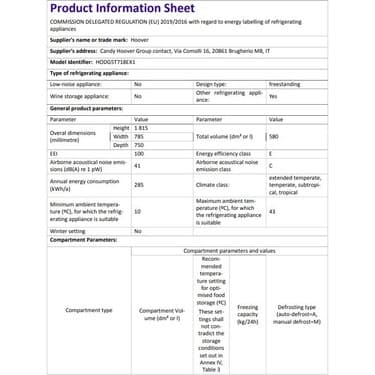 Hoover HODG5T718EX1 E Enerji Sınıfı 580 Lt No Frost Buzdolabı 4