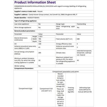 Hoover HODG5T718EW1 E Enerji Sınıfı 580 Lt No Frost Buzdolabı 4