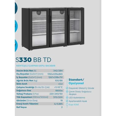 Şenocak S330-S340 Tezgah Altı Bar Dolabı Çarpma 342lt 3 Kapı Buzdolabı Back Bar 2