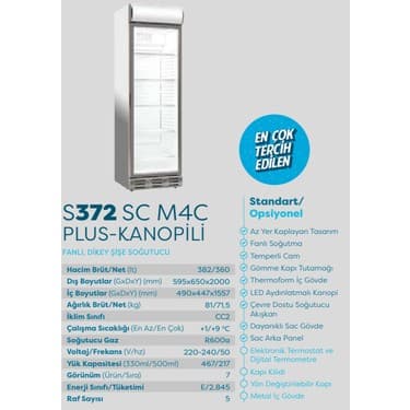 Şenocak D372 Scm 4c Plus-Kanopili Dikey Meşrubat Dolabı İçecek Şişe Soğutucu 2