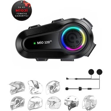 Mioji Mio 120 2x Rgb 1000MAH Ipx6 1500M 2 Kişilik Kask Intercom Motosiklet Bluetooth Kulaklık - Siyah 4