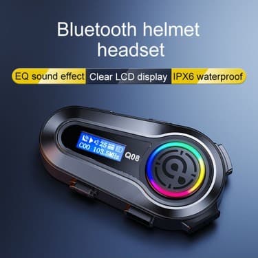 Tekno Trust Q08 Bluetooth Motosiklet Kask Kulaklığı 1000Mah Lcd Ekranlı Radyolu Rgb Işıklı Kulaklık Seti 3