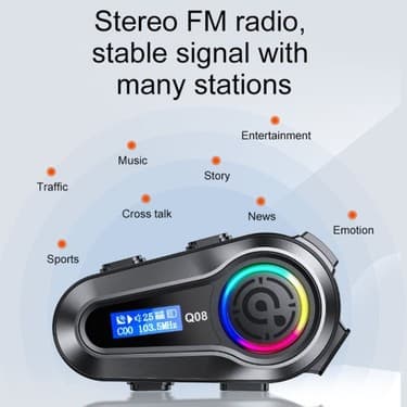 Tekno Trust Q08 Bluetooth Motosiklet Kask Kulaklığı 1000Mah Lcd Ekranlı Radyolu Rgb Işıklı Kulaklık Seti 5