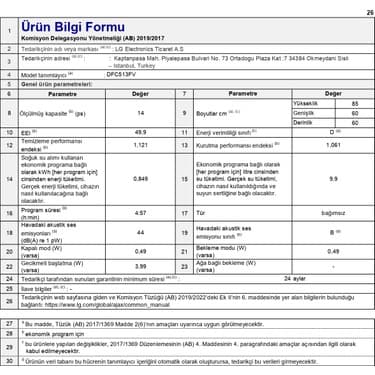 LG DFC513FV D Enerji Sınıfı 9 Program Bulaşık Makinesi 6