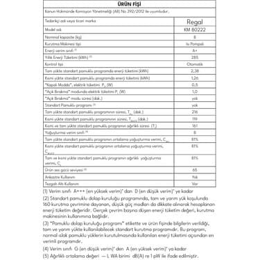 Regal Km 80222 8 kg A+ Isı Pompalı Kurutma Makinesi 3
