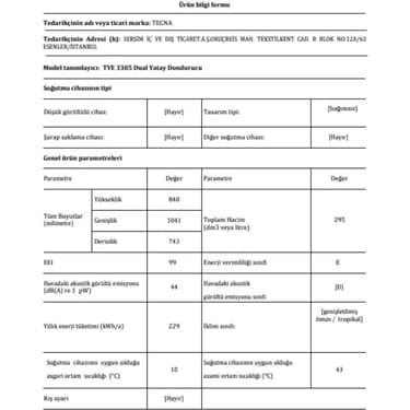 Tecna CF3320 Tye 3305 Dual Çift Kapılı Yatay Dondurucu 305 L 5
