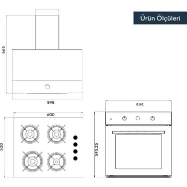 Kumtel Kristal Siyah Cam Ankastre Set (DA6-830 Davlumbaz + KO-40 TAHDF Ocak + B66 - SF2 Fırın) 5