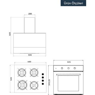 Kumtel Kristal Beyaz Cam Ankastre Set (DA6-830 Davlumbaz + KO-40 TAHDF Ocak + B66-SF2 Fırın) 5