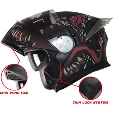 Free-M 965 Swamp Mat Siyah-Kırmızı Çene Açılır Kask 2