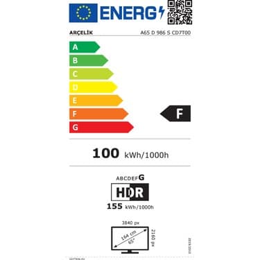 Arçelik 9 Serısı A65 D 986 S 65'' 164 Ekran Uydu Alıcılı 4K Ultra HD Google LED TV 4