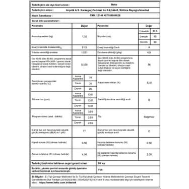 Beko Cmx 12140 - 12 kg 1400 Devir A Enerji Sınıfı Çamaşır Makinası 5