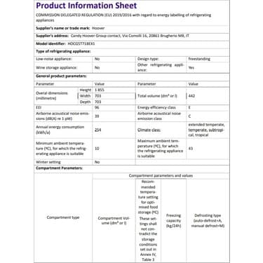 Hoover HOCG5T718EX1 E Enerji Sınıfı 442 Lt Wi-Fi Bağlantılı Kombi Tipi No Frost Buzdolabı 4