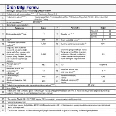 LG DFC435FP B Enerji Sınıfı 10 Programlı Bulaşık Makinesi 5