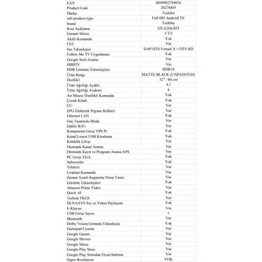 Toshiba 32LA2E63DT 32" 82 Ekran Uydu Alıcılı Full HD Android Smart LED TV 4