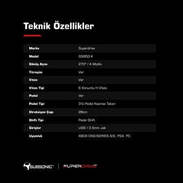 Subsonic GS-850X Direksiyon Seti Superdrive Ps4/xboxone/xbox Series X/s Gaming Uyumlu Oyun Oyuncu Direksiyonu 5